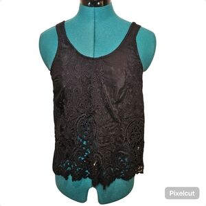 Acemi black cotton knit sleeveless embroidered flare back long top size S US